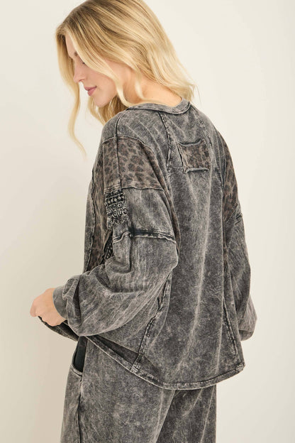 Mineral Washed  Leopard Fringe Terry Top