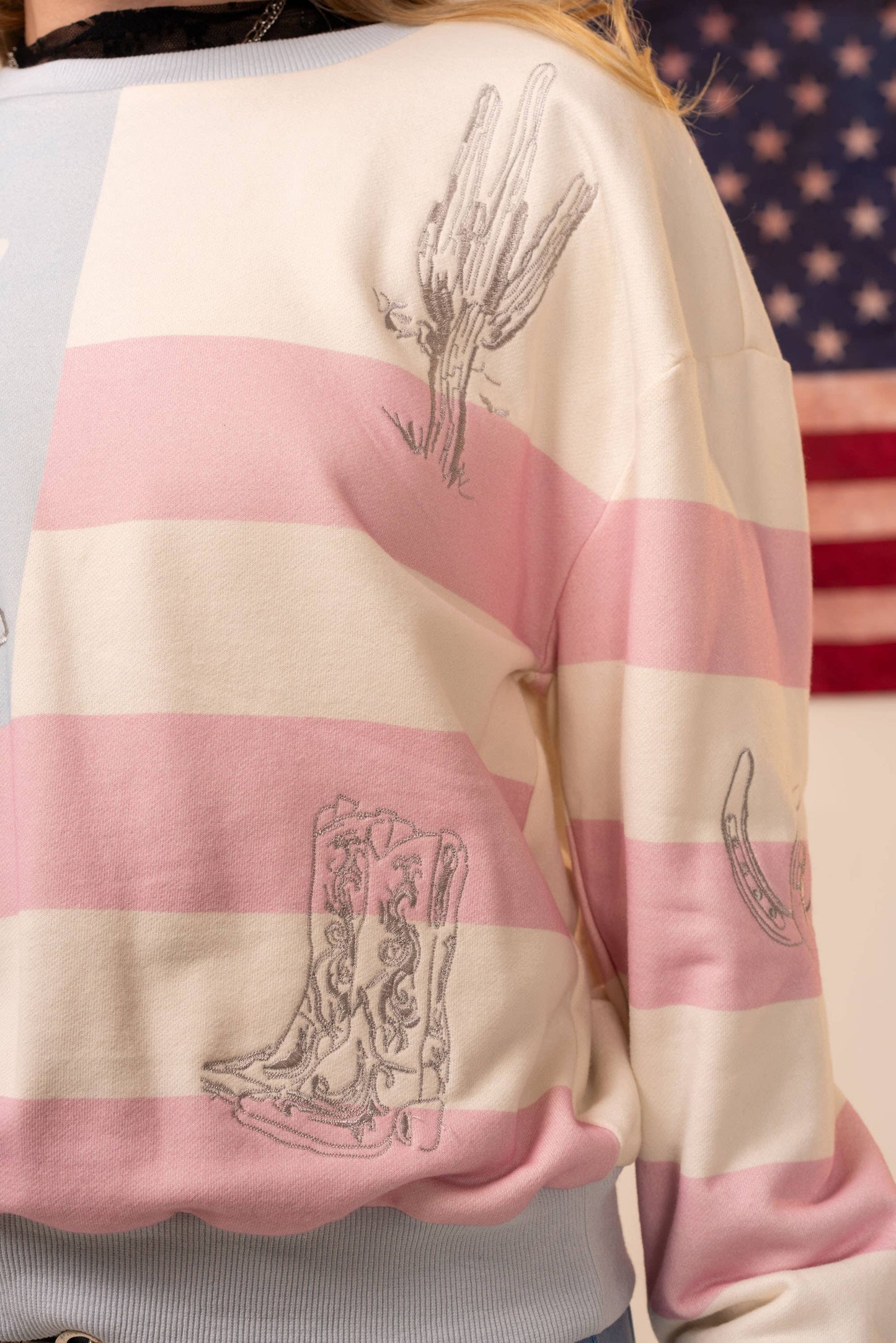 USA Flag Western Embroidered Sweatshirt