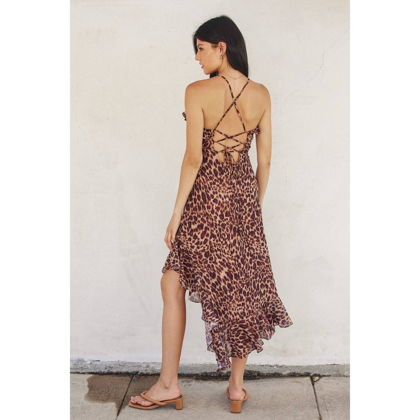 Leopard Print Most Wanted Diagonal Ruffled Midi Dress