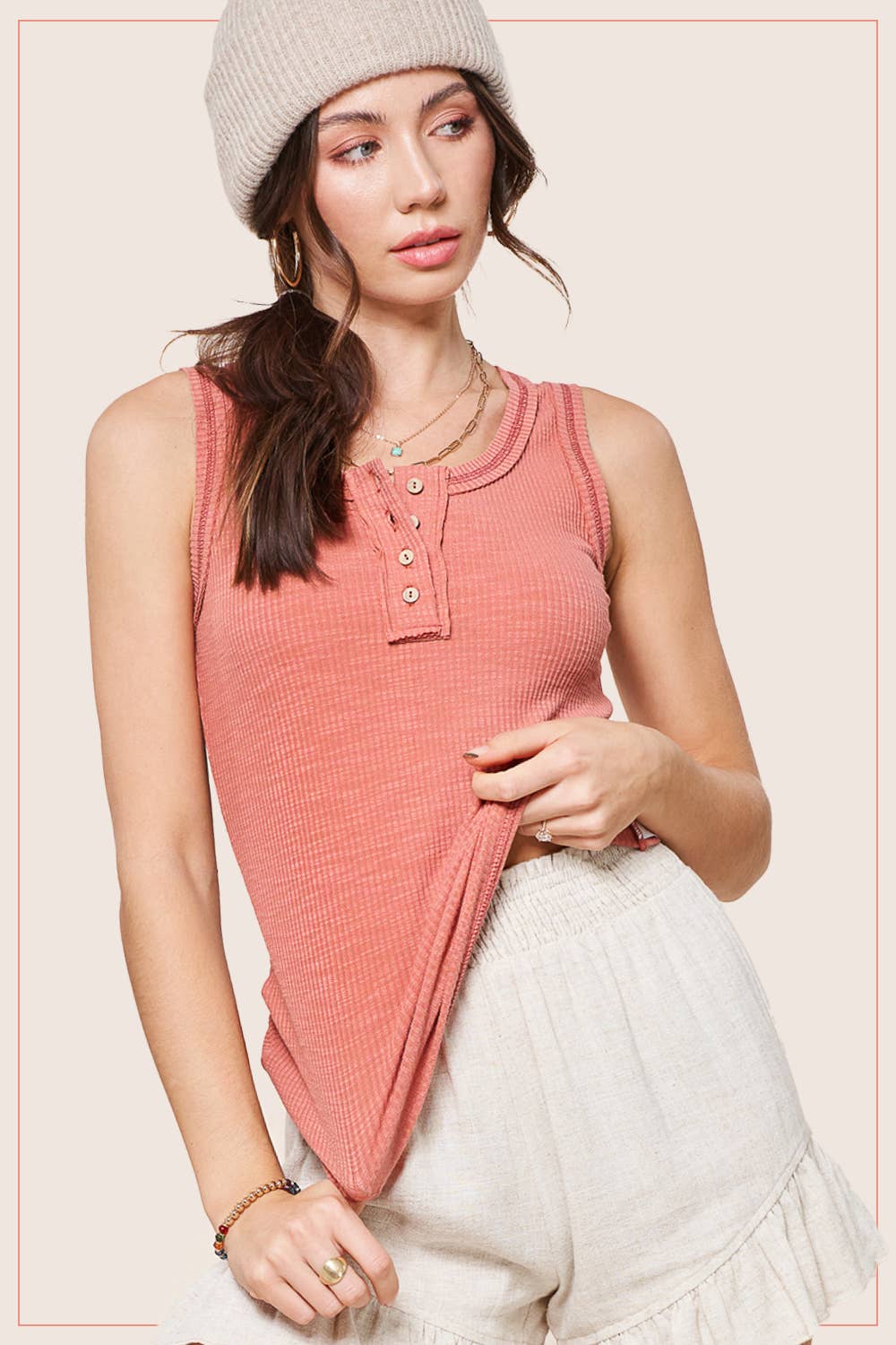 Multi-Colors Henley Tank Top