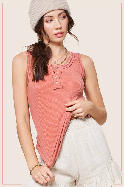 Multi-Colors Henley Tank Top