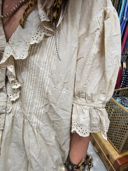 Eyelet Linen Cream Top