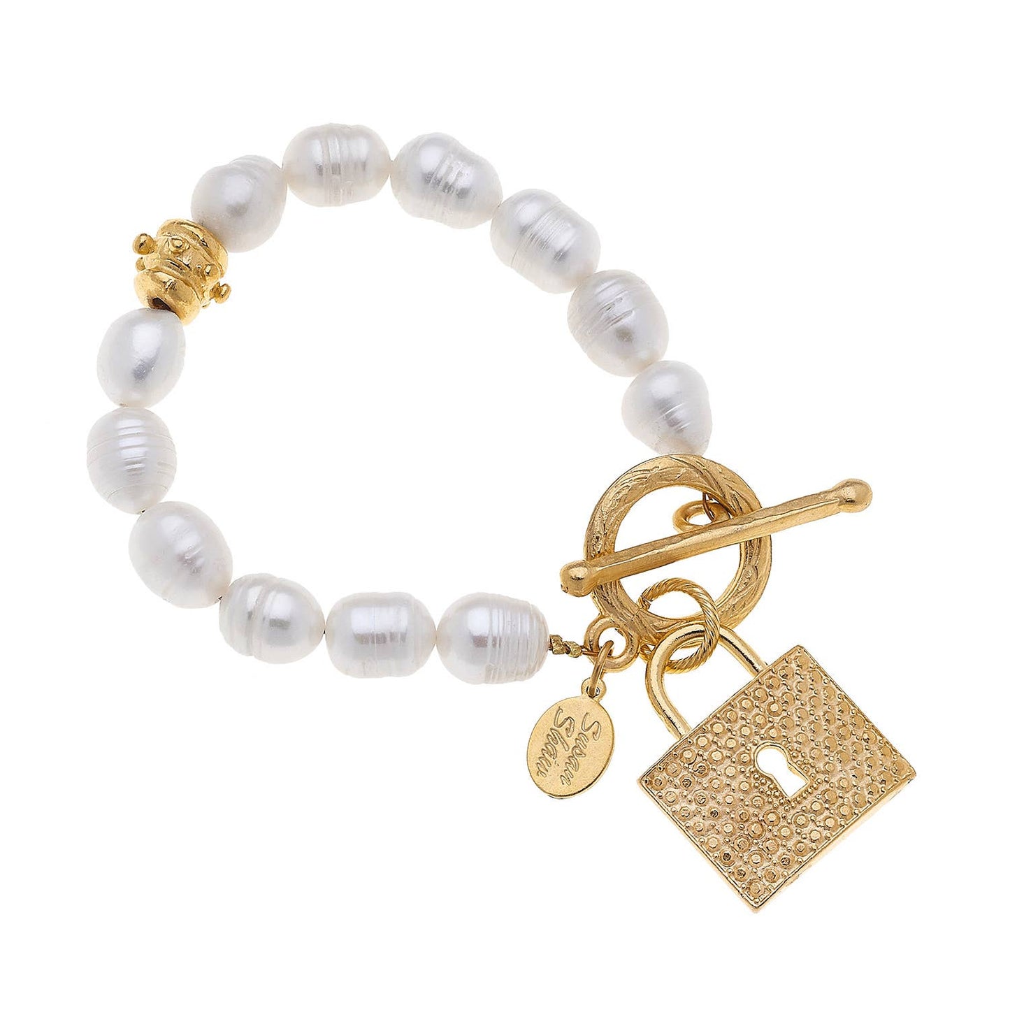 Freshwater Pearl & Gold Lock Bracelet