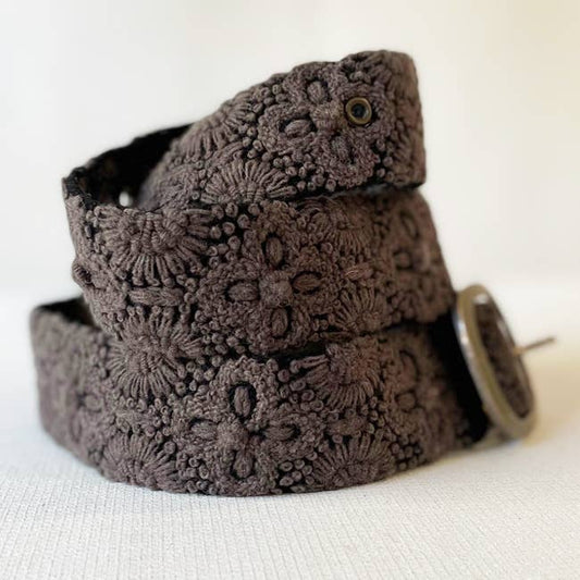 Midnight Oasis Embroidered Wool Belt