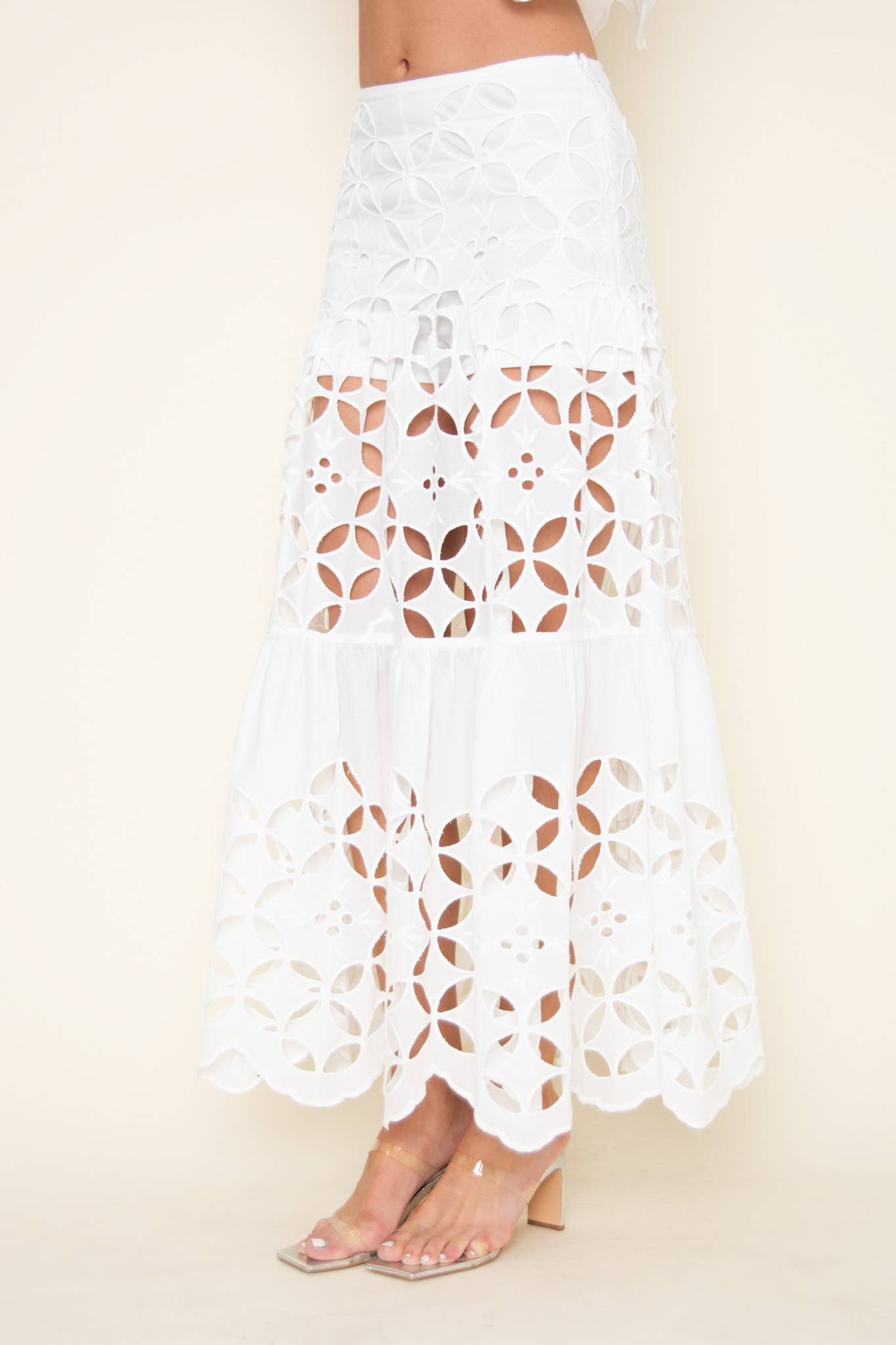 WHITE EYELET MAXI SKIRT