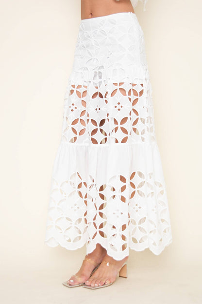 WHITE EYELET MAXI SKIRT