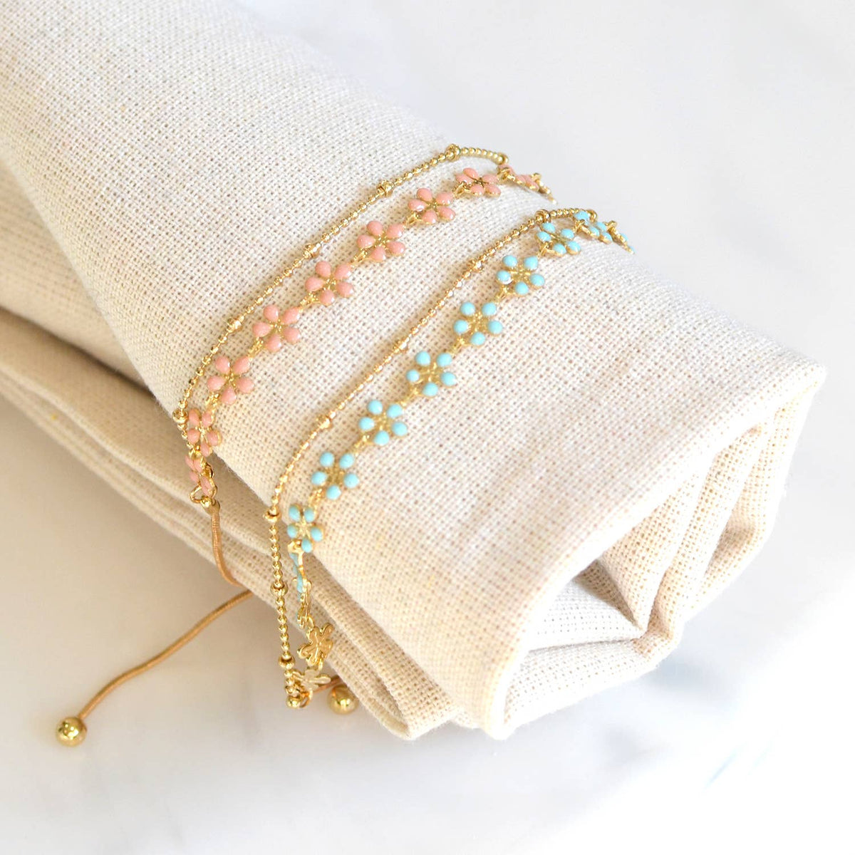 Color Epoxy Enamel Flower Adjustable Chain Bracelets