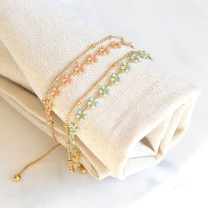 Color Epoxy Enamel Flower Adjustable Chain Bracelets