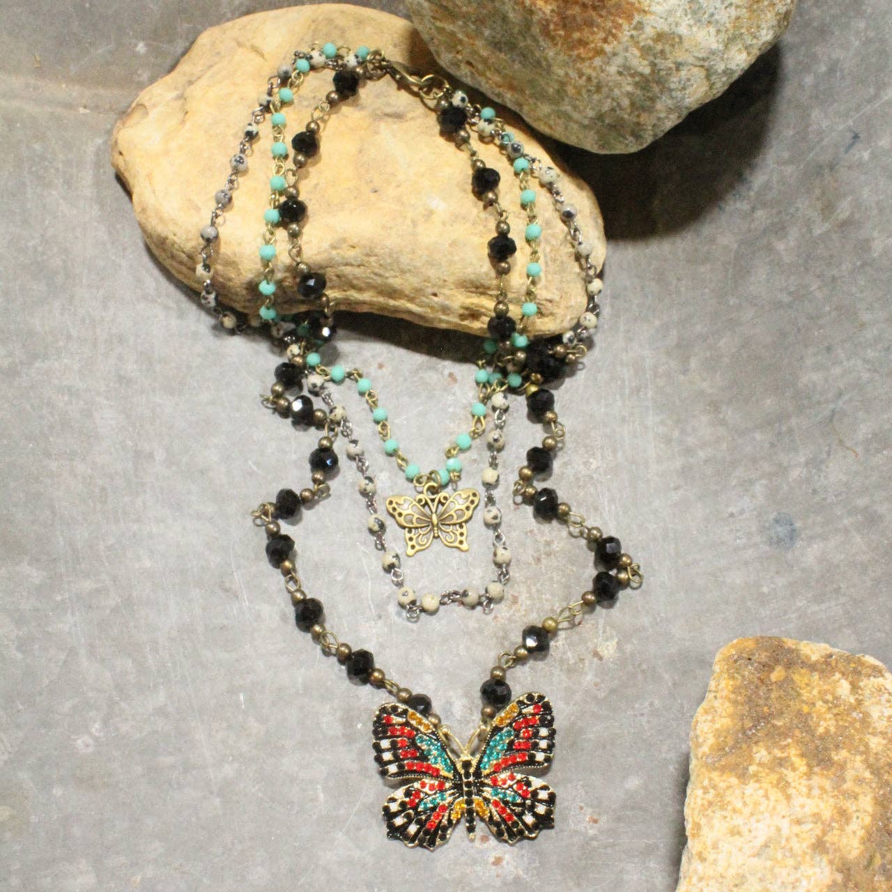 Black Butterfly Layered Necklace