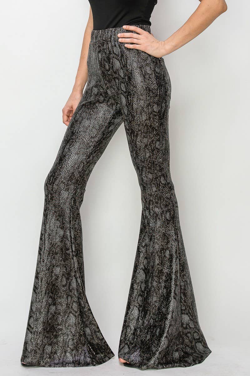 PYTHON GOLD FOIL BELLBOTTOM KNIT PANTS