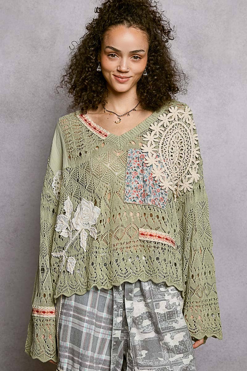 V-neck Long Sleeve Oversized Fit Summer Sweater Top