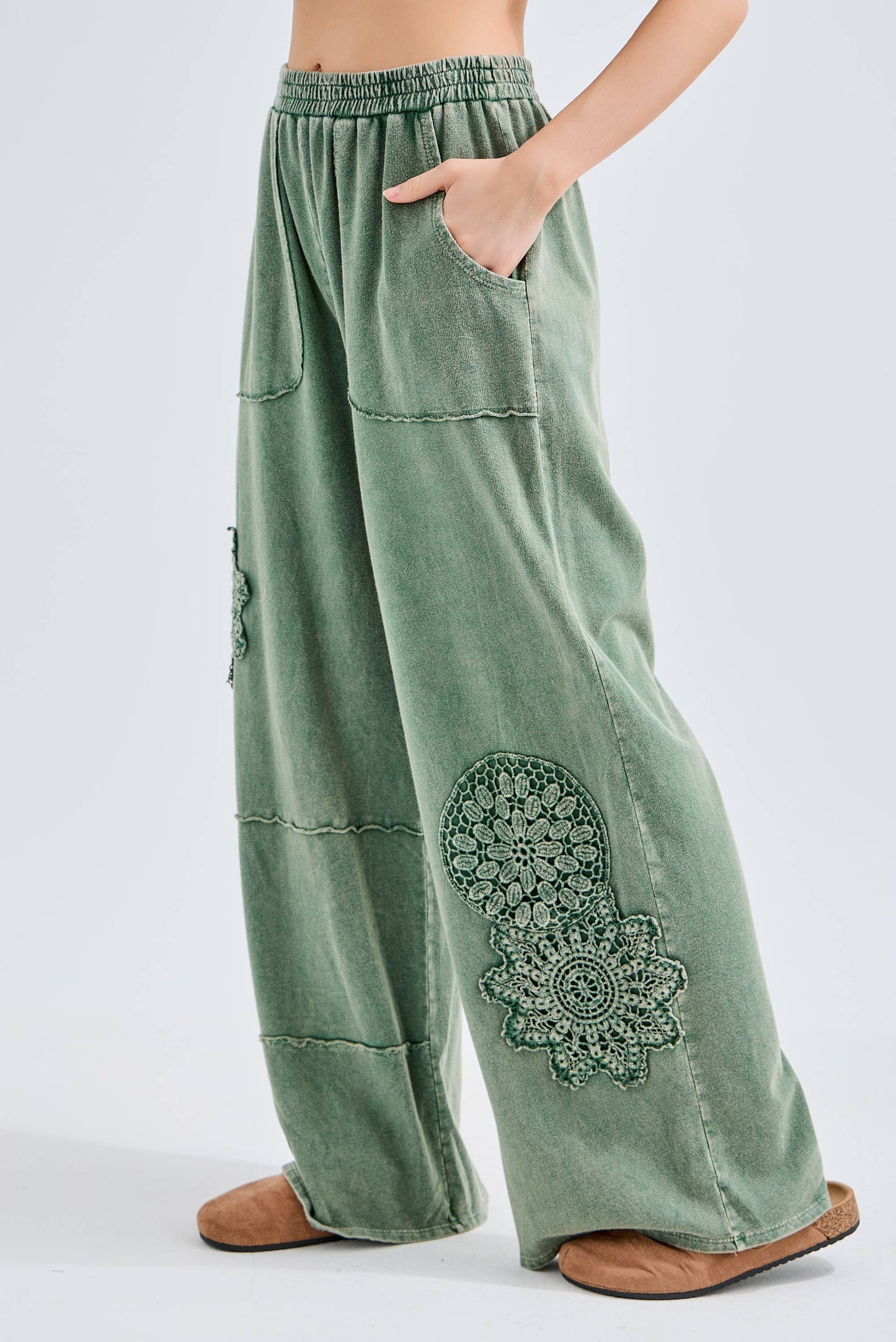 MineralWashed Doily Wide Leg French Terry Lounge Pants