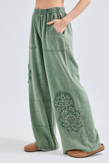 MineralWashed Doily Wide Leg French Terry Lounge Pants