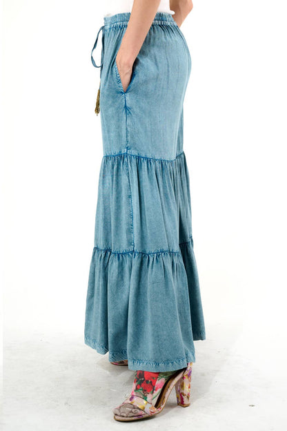 Dream Denim Wash Tiered  Pants