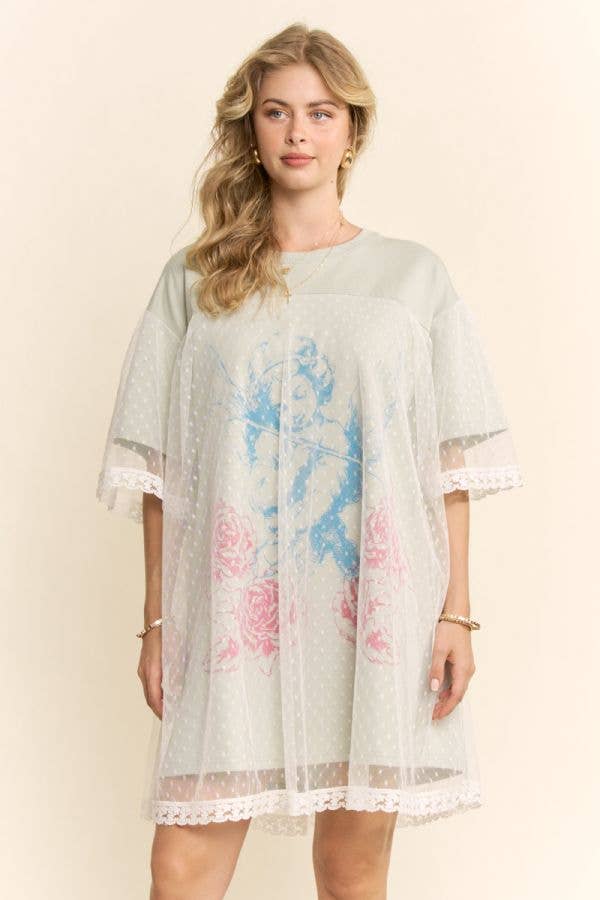 POLKA DOT CHERUB MESH LAYERED DRESS