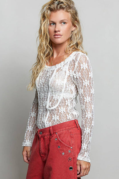 Long Sleeve Lace Knit Top