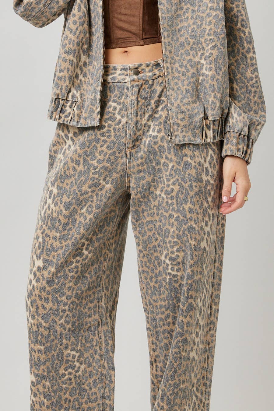 Garment Washed Leopard Baggy Pants