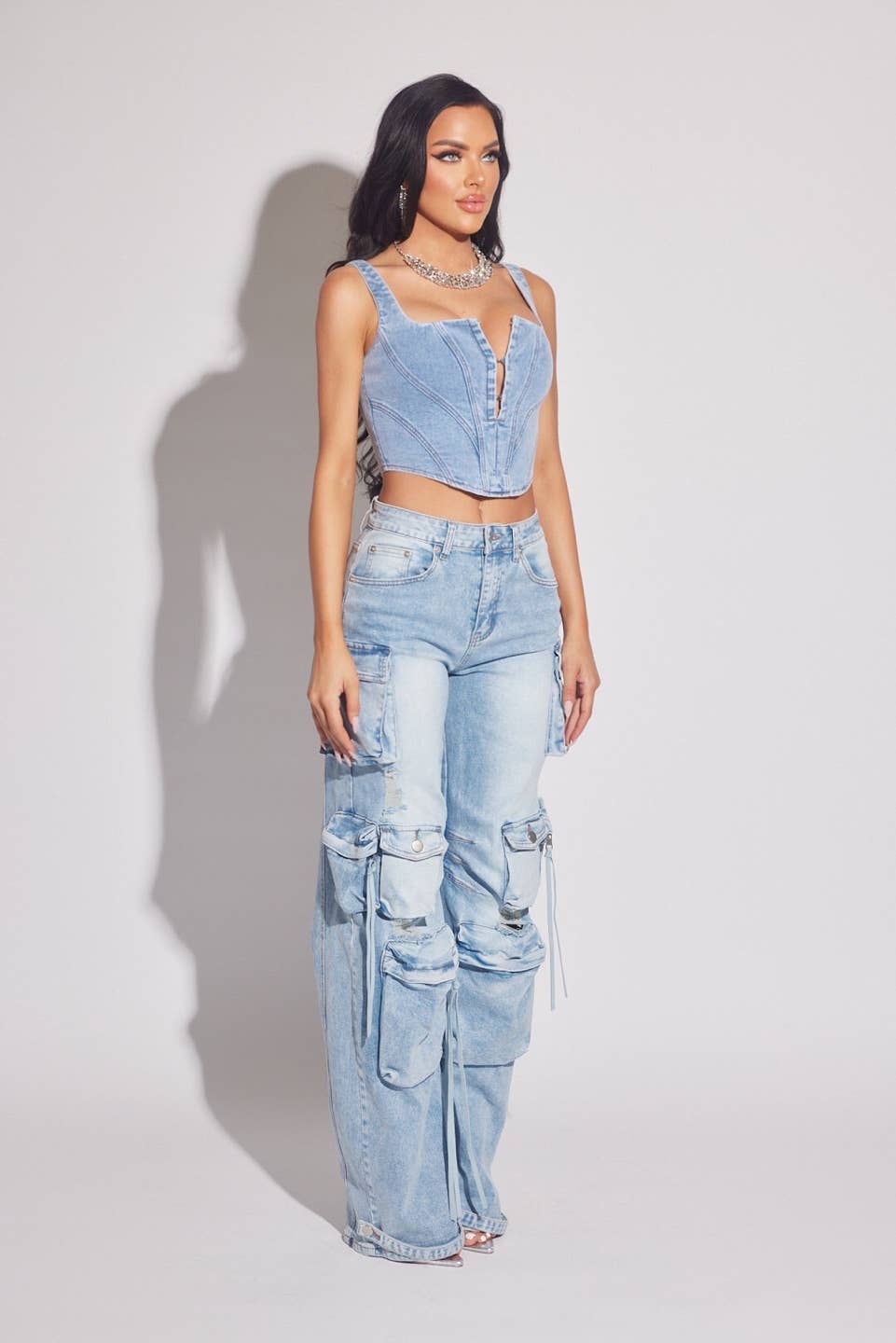 Light Wash Cargo Stacked Jeans