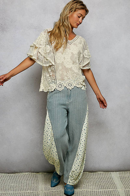 Haley V-neck Short Sleeve Crochet Top