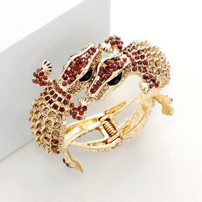 Double Crocodile/Alligator Evening Hinged Cuff Bracelet