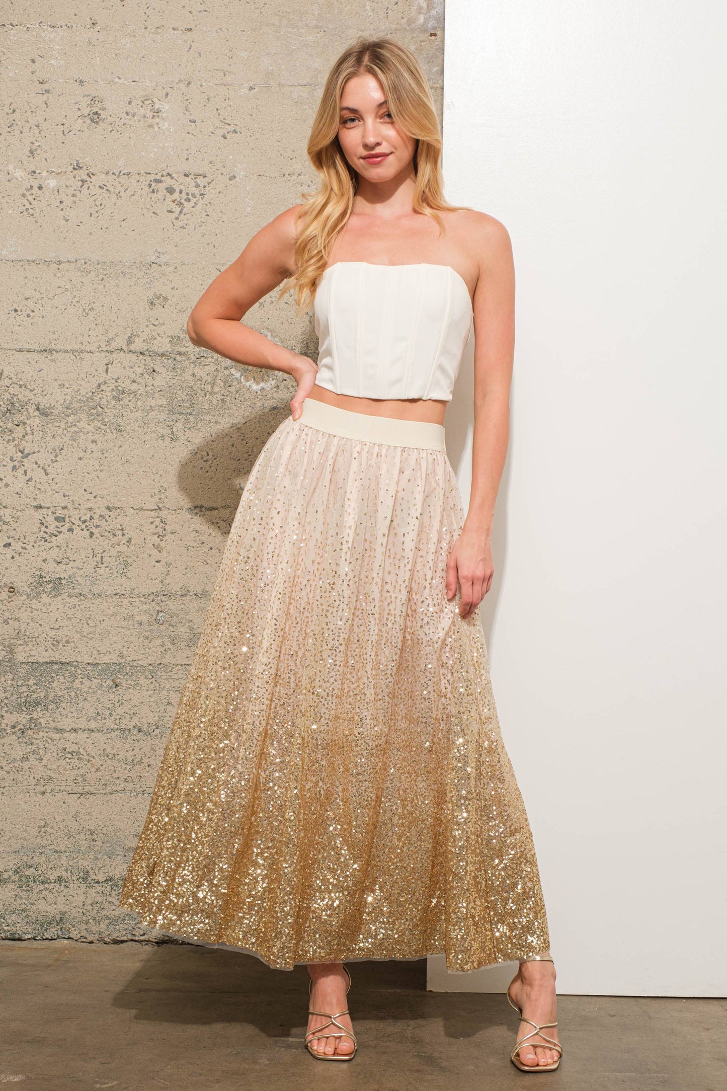 Gradient Sequin Embellished Maxi Tulle Skirt