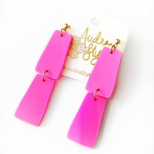 Grace Dangle Spring Summer Geometric Statement Earring - Hot  Pink