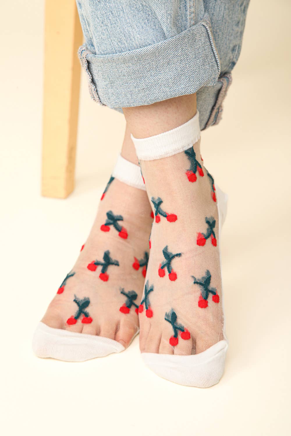 Cherry Embroidered Mesh Ankle Socks