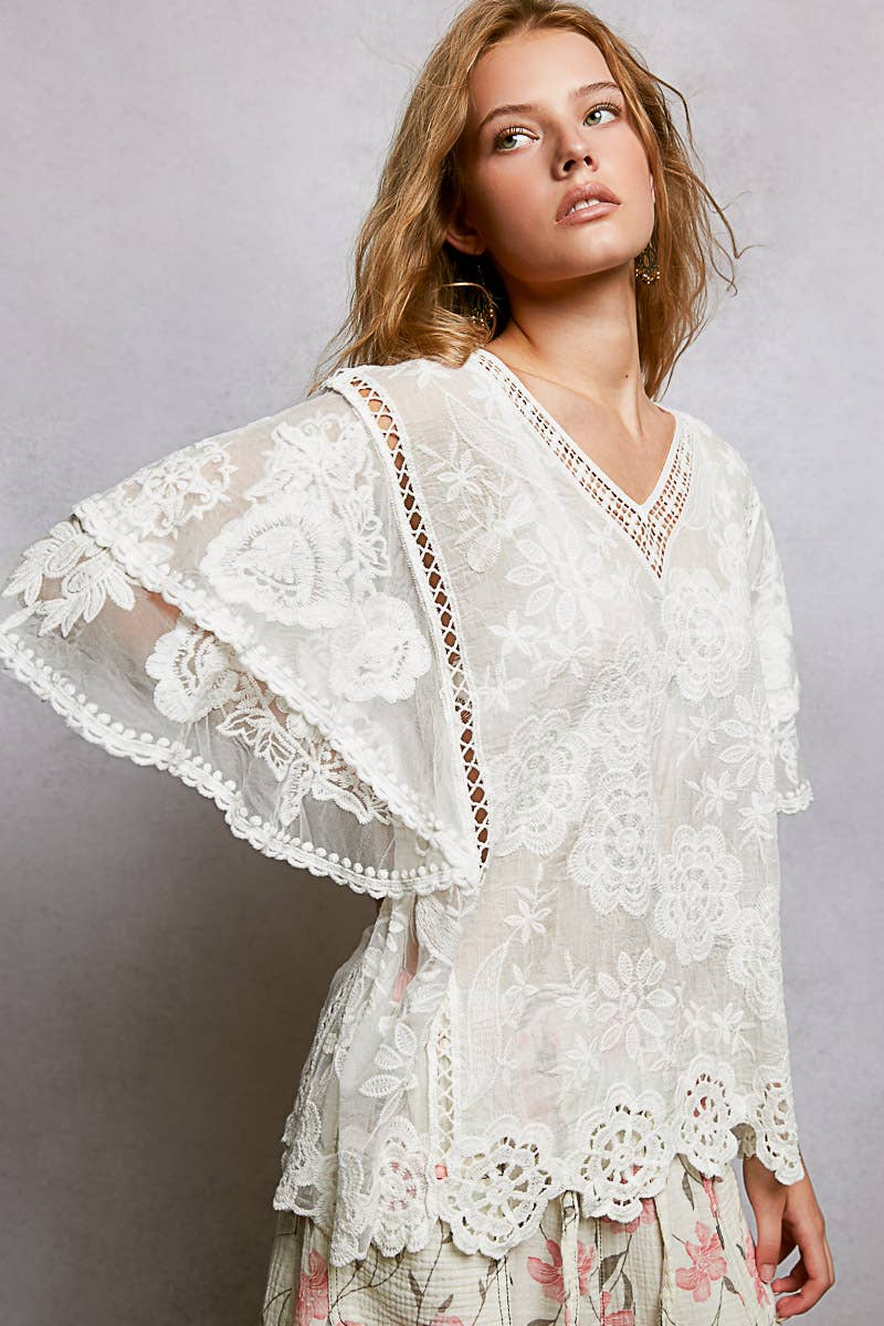 Haley V-neck Short Sleeve Crochet Top