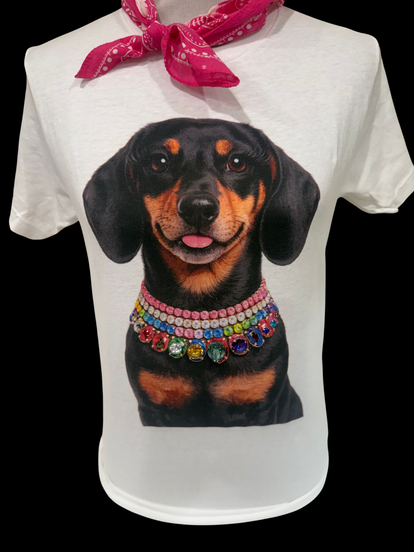 Jeweled Collar Dachshund Dog on White Or Natural Crew