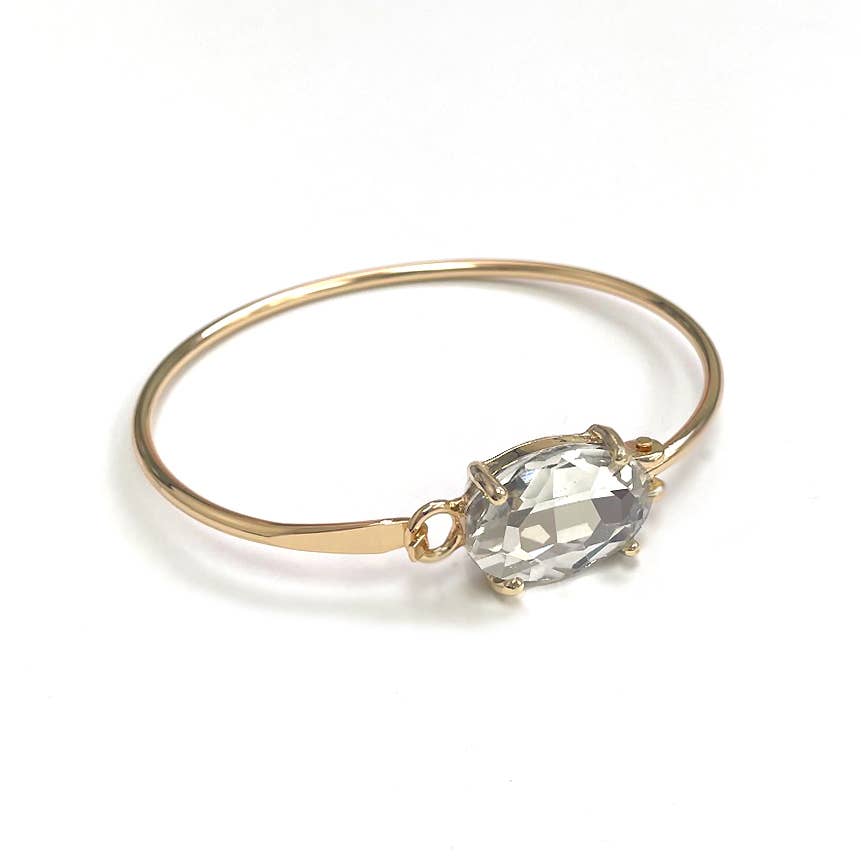 High Quality Glass Crystal Oval Stone Cuff Metal Bangle