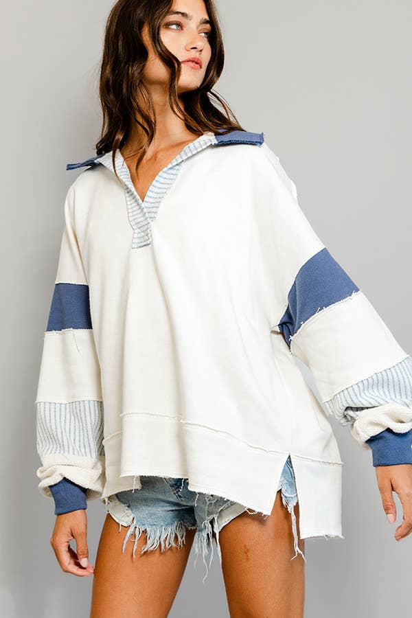 French Terry Collared Loose Fit Top