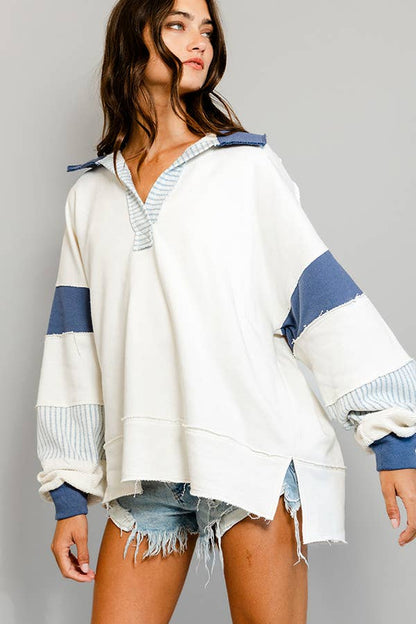 French Terry Collared Loose Fit Top