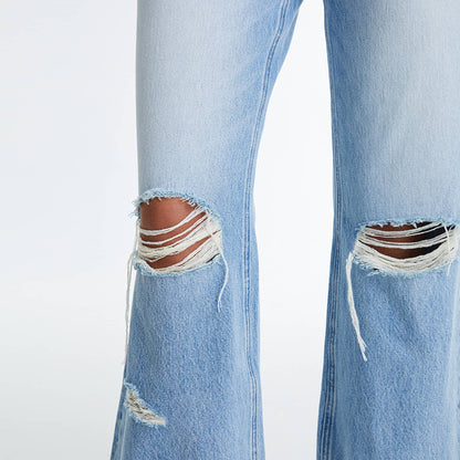 HIGH RISE BOOTCUT JEANS WITH RAW HEM