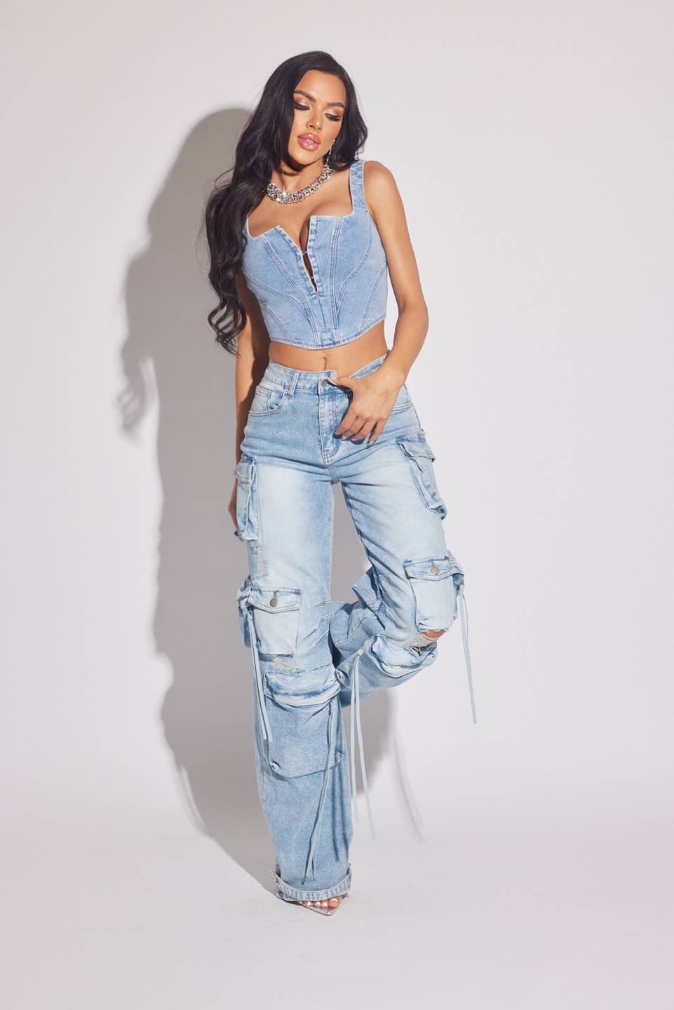 Light Wash Cargo Stacked Jeans