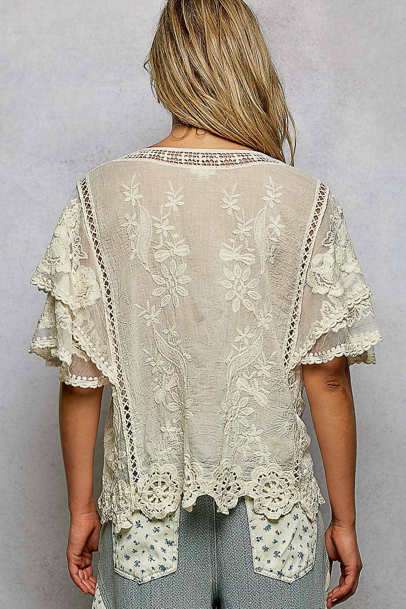 Haley V-neck Short Sleeve Crochet Top