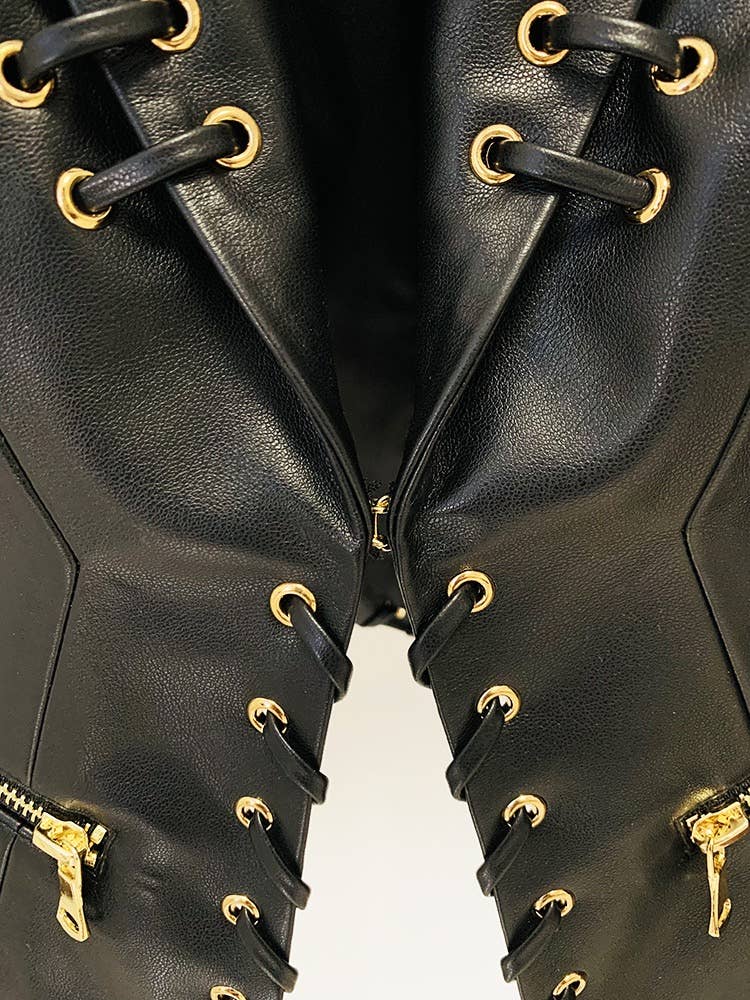 Chic Eyelet Leather Blazer: Edgy Elegance