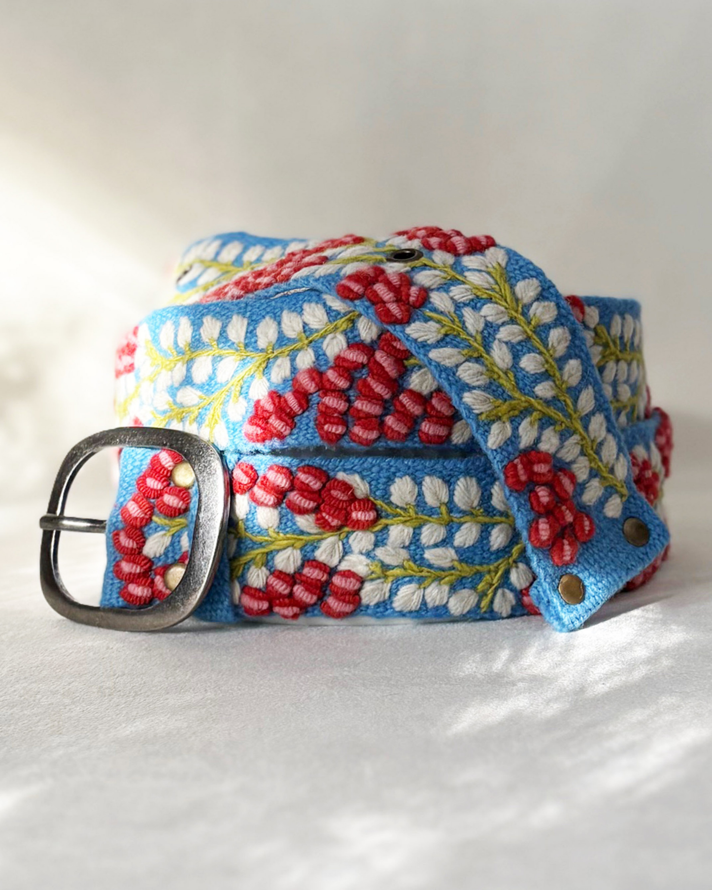 Berries on Vine Embroidered Wool Belt