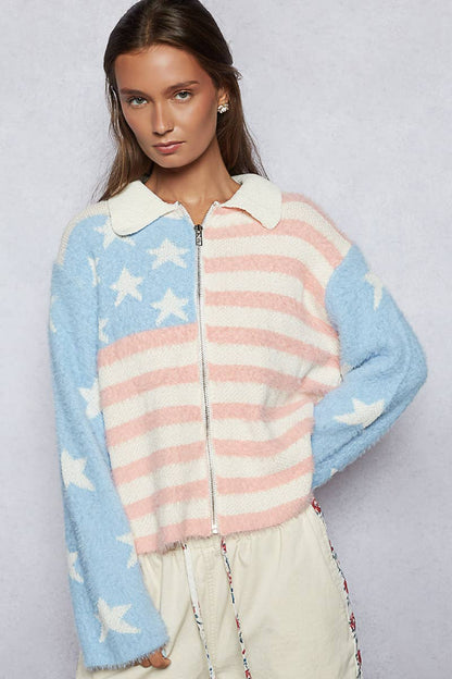 Pink USA Flag Mohair Jacket
