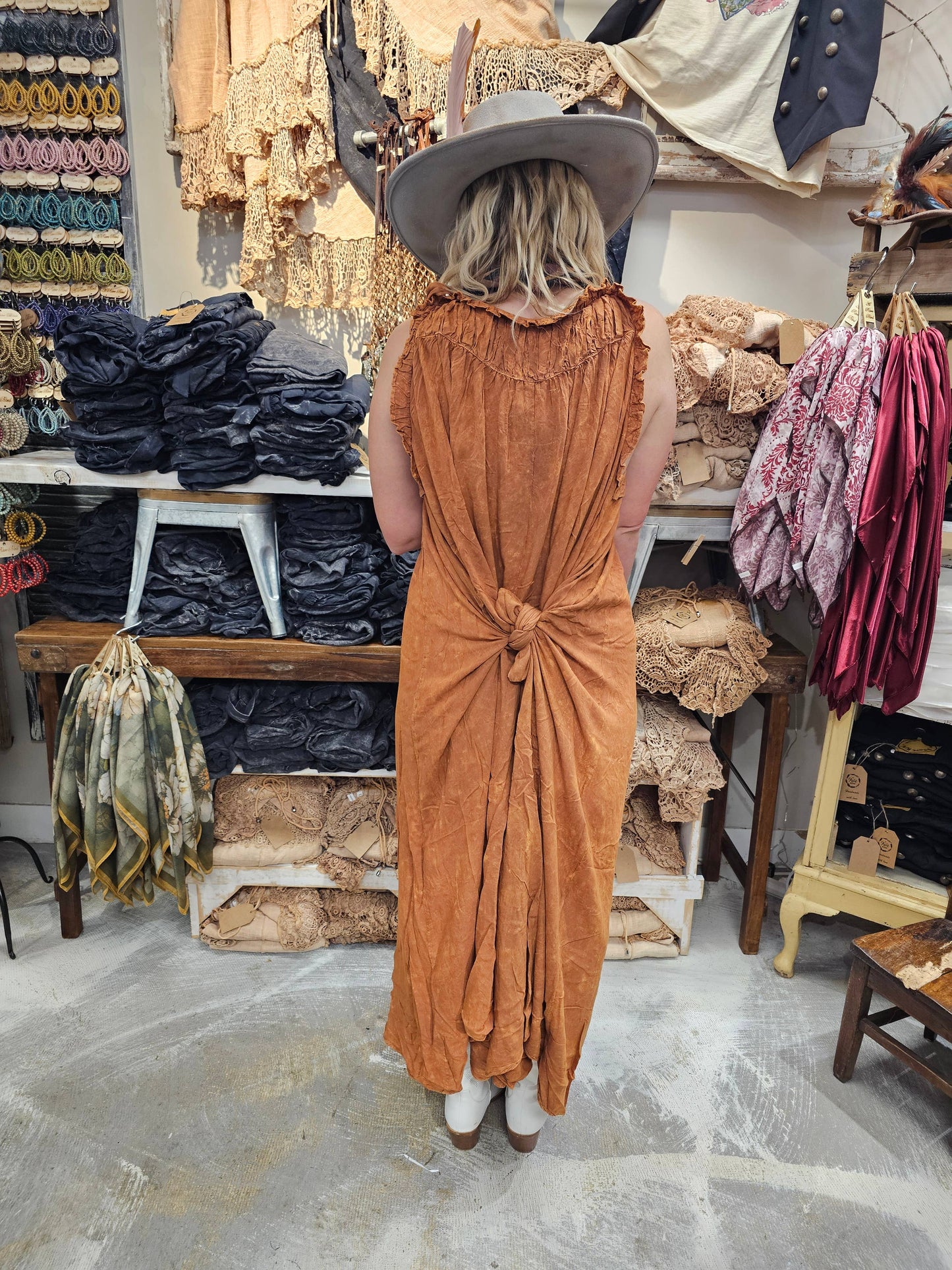 Rust Tuck Strap Dress