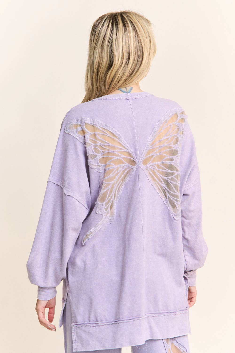 Mineral Wash Butterfly appliques Top