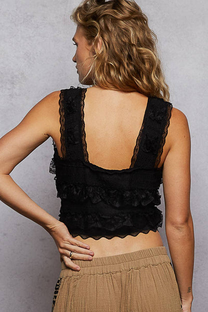 V-neck Sleeveless Cropped Lace Tank Top