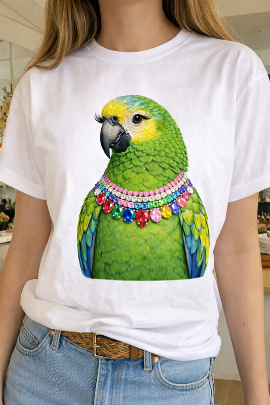 Jeweled Collar Bird on White Or Natural Crew