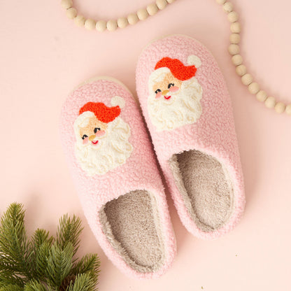 Fuzzy Holiday Slippers - Santa
