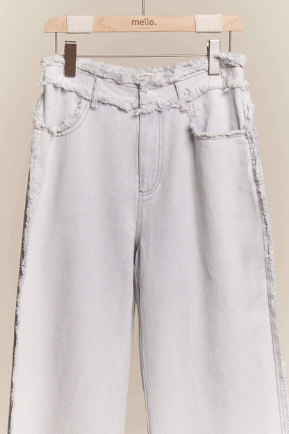 Raw Hem  Wide leg Bleached Jeans