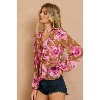 Sepia Petals Ruffled Blouse