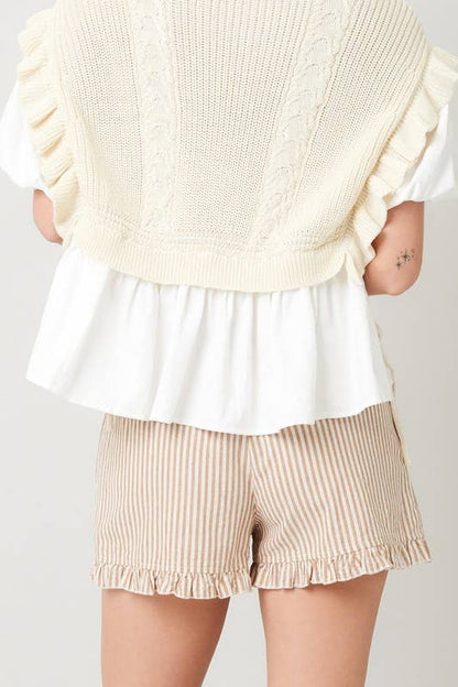 Striped Cotton Ruffle Shorts