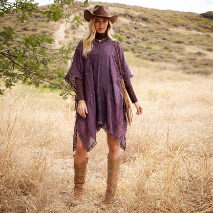 Boho Lace Embroidered V-Neck Asymmetrical Kaftan Top