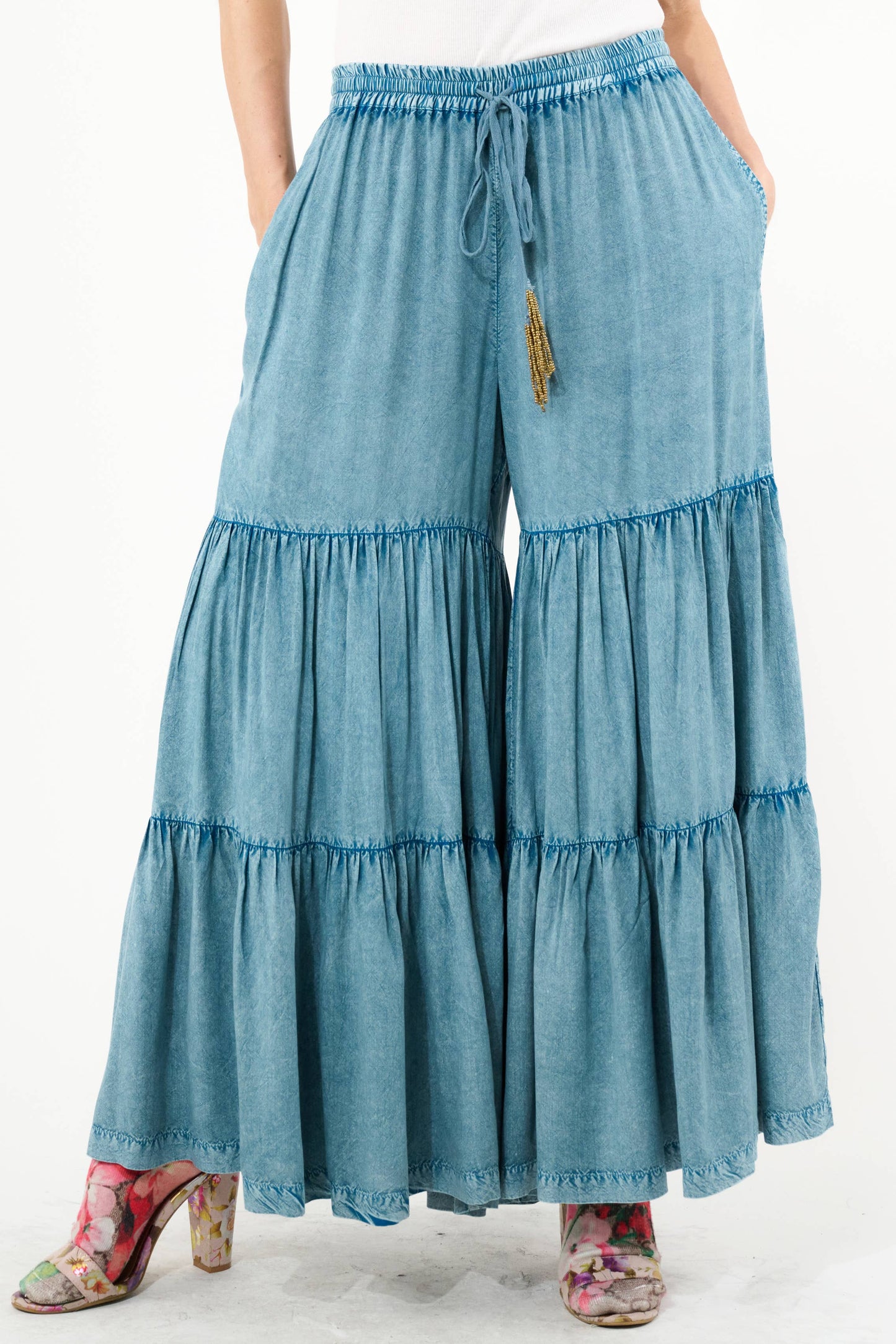 Dream Denim Wash Tiered  Pants