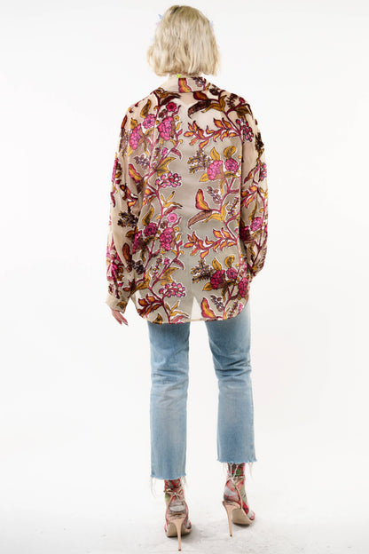 Ivory Holiday Jewels Burnout Velvet Blouse