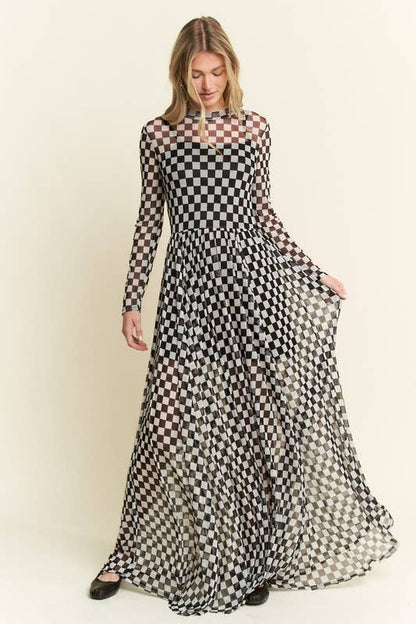 BLACK CHECKER PRINT MAXI DRESS